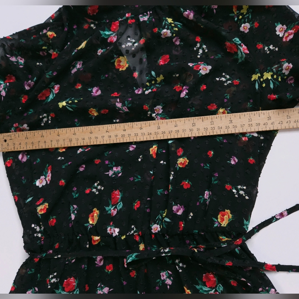 Banana Republic ClipDot Black Floral Chiffon Mock Neck Midi Dress Women's 2 - Picture 6 of 13